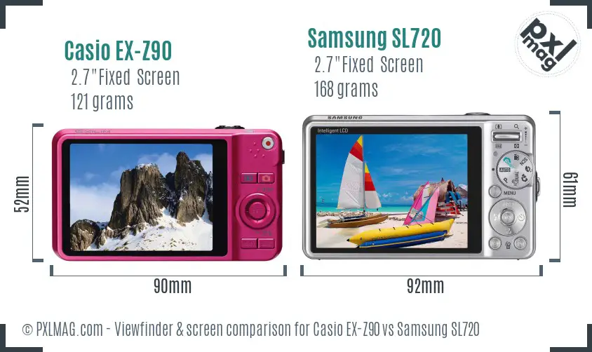 Casio EX-Z90 vs Samsung SL720 Screen and Viewfinder comparison