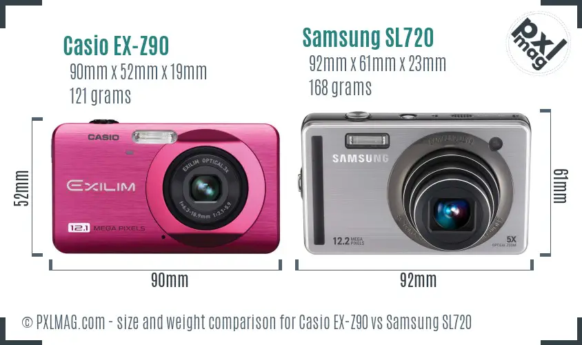 Casio EX-Z90 vs Samsung SL720 size comparison