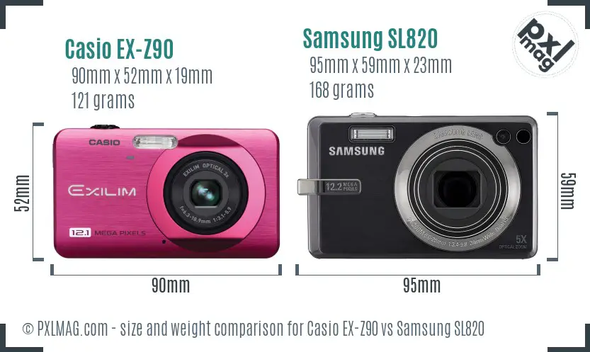 Casio EX-Z90 vs Samsung SL820 size comparison