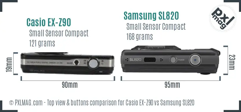 Casio EX-Z90 vs Samsung SL820 top view buttons comparison