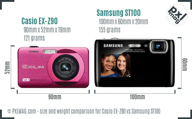 Casio EX-Z90 vs Samsung ST100 size comparison