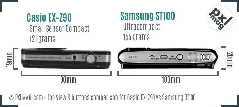 Casio EX-Z90 vs Samsung ST100 top view buttons comparison