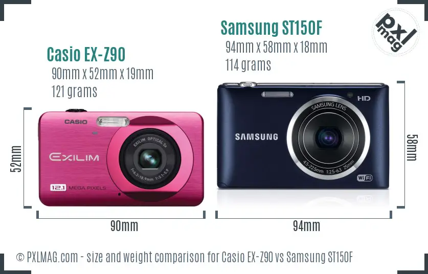 Casio EX-Z90 vs Samsung ST150F size comparison