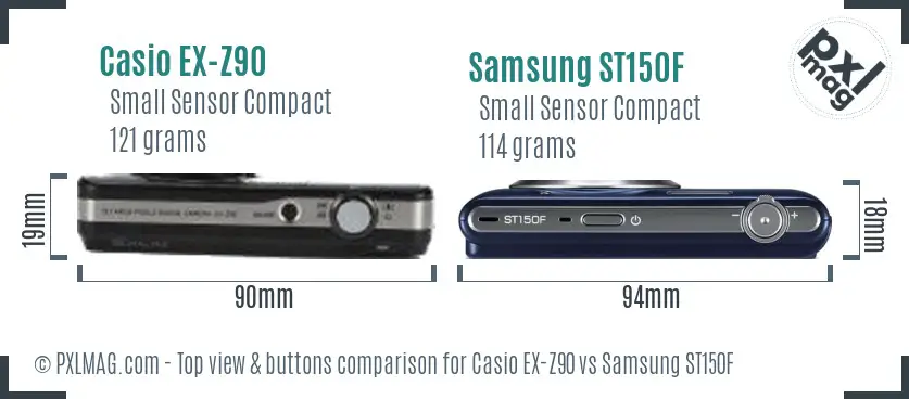 Casio EX-Z90 vs Samsung ST150F top view buttons comparison