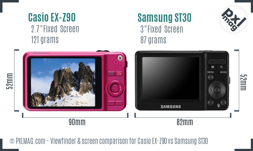 Casio EX-Z90 vs Samsung ST30 Screen and Viewfinder comparison