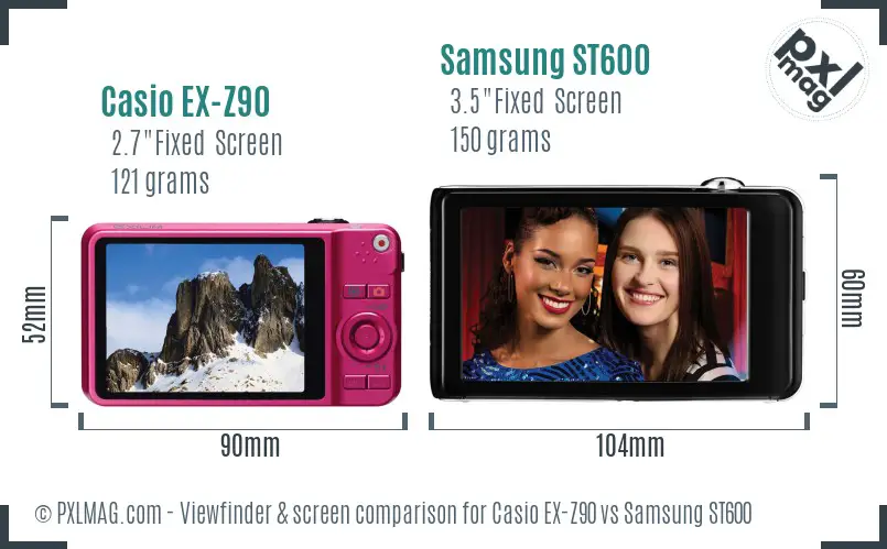 Casio EX-Z90 vs Samsung ST600 Screen and Viewfinder comparison