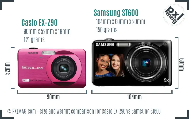 Casio EX-Z90 vs Samsung ST600 size comparison