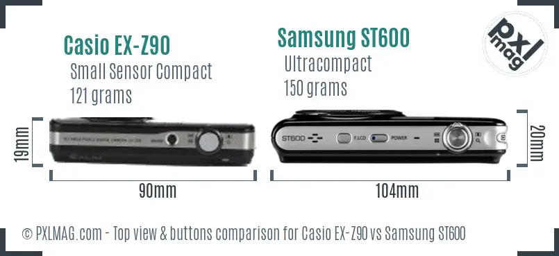 Casio EX-Z90 vs Samsung ST600 top view buttons comparison