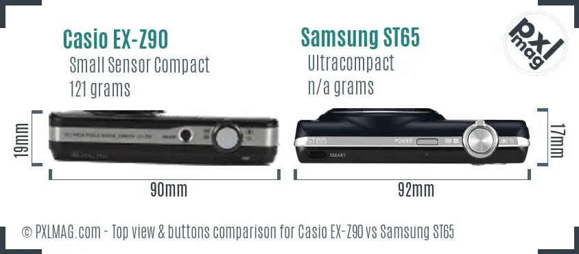 Casio EX-Z90 vs Samsung ST65 top view buttons comparison