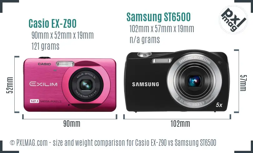 Casio EX-Z90 vs Samsung ST6500 size comparison
