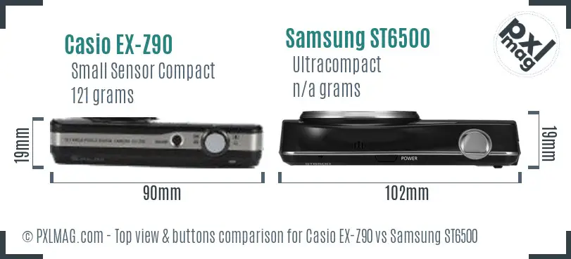 Casio EX-Z90 vs Samsung ST6500 top view buttons comparison