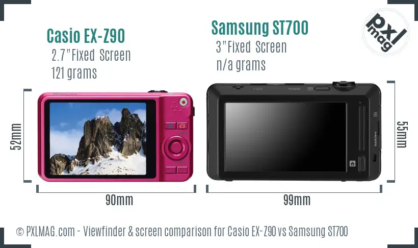 Casio EX-Z90 vs Samsung ST700 Screen and Viewfinder comparison