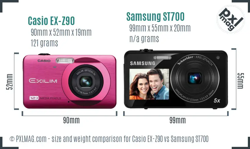Casio EX-Z90 vs Samsung ST700 size comparison