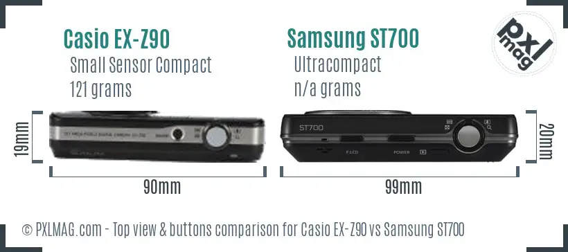 Casio EX-Z90 vs Samsung ST700 top view buttons comparison