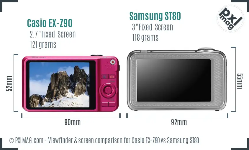 Casio EX-Z90 vs Samsung ST80 Screen and Viewfinder comparison