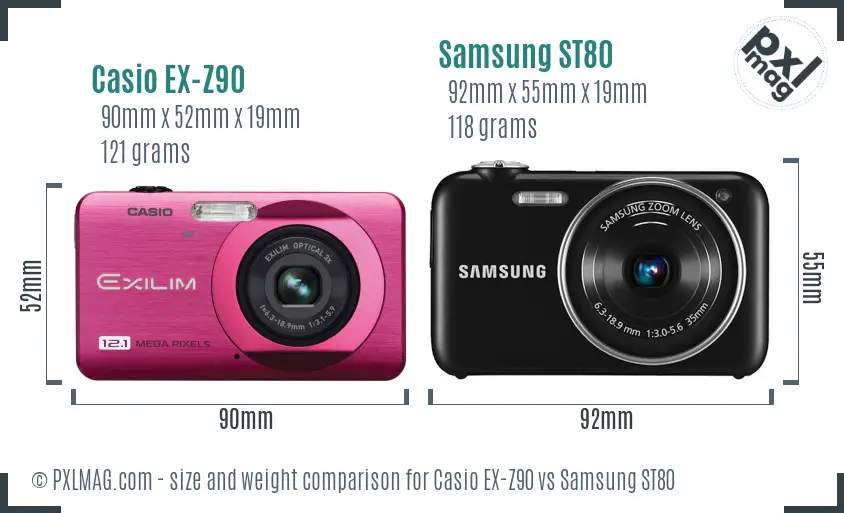 Casio EX-Z90 vs Samsung ST80 size comparison