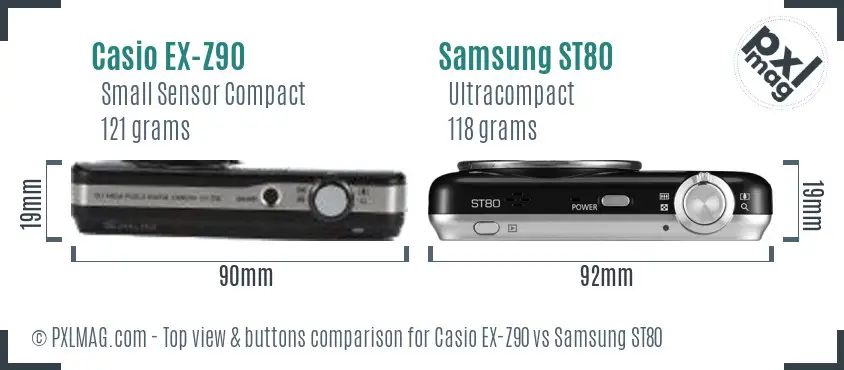 Casio EX-Z90 vs Samsung ST80 top view buttons comparison