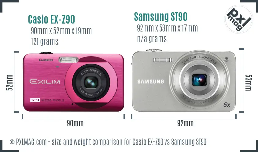 Casio EX-Z90 vs Samsung ST90 size comparison