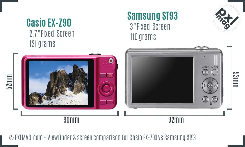 Casio EX-Z90 vs Samsung ST93 Screen and Viewfinder comparison