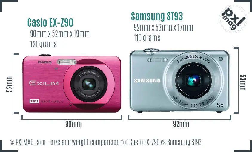 Casio EX-Z90 vs Samsung ST93 size comparison