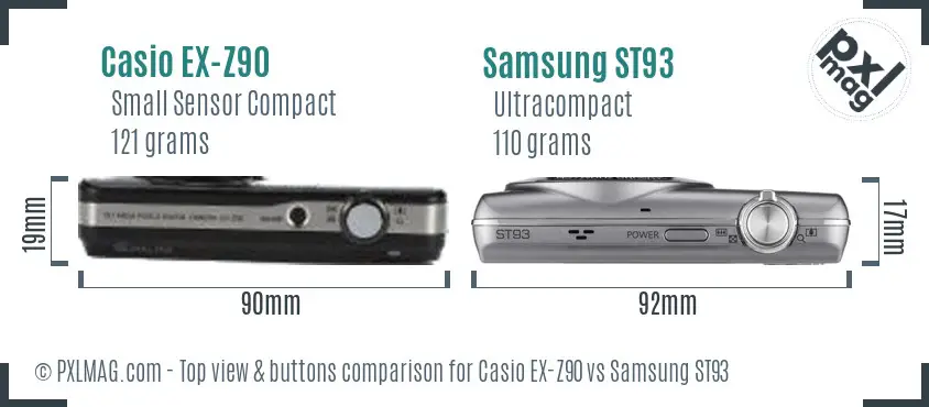 Casio EX-Z90 vs Samsung ST93 top view buttons comparison