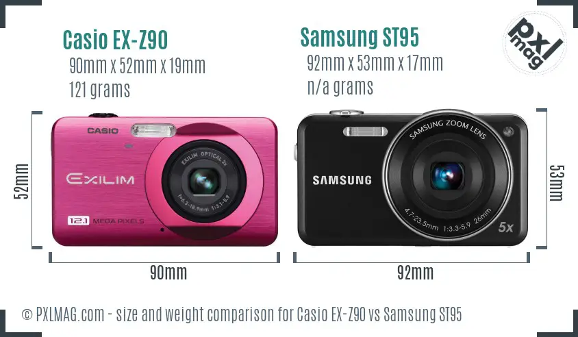 Casio EX-Z90 vs Samsung ST95 size comparison