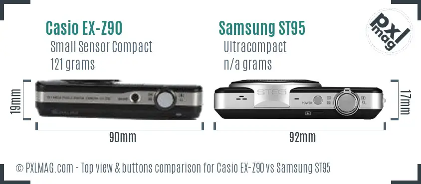 Casio EX-Z90 vs Samsung ST95 top view buttons comparison