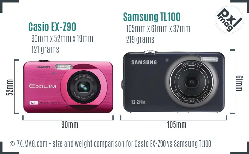 Casio EX-Z90 vs Samsung TL100 size comparison