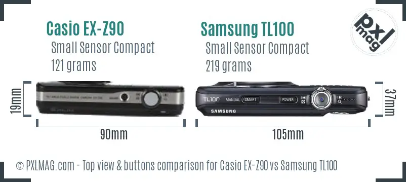 Casio EX-Z90 vs Samsung TL100 top view buttons comparison