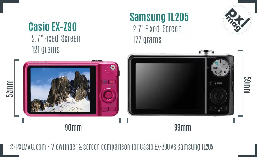 Casio EX-Z90 vs Samsung TL205 Screen and Viewfinder comparison