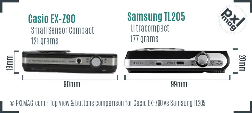Casio EX-Z90 vs Samsung TL205 top view buttons comparison