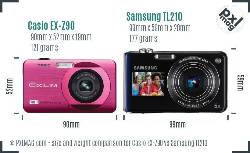 Casio EX-Z90 vs Samsung TL210 size comparison