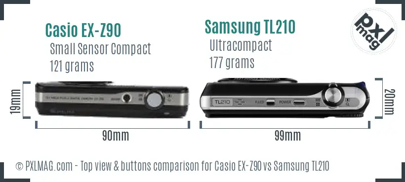 Casio EX-Z90 vs Samsung TL210 top view buttons comparison
