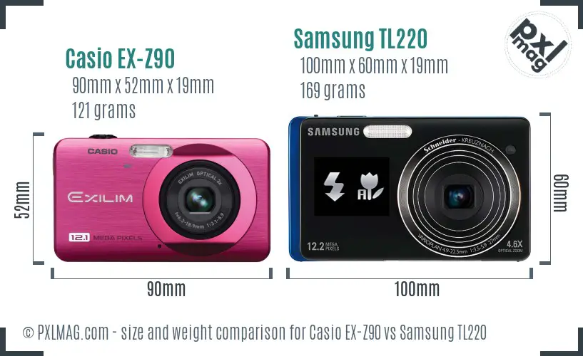 Casio EX-Z90 vs Samsung TL220 size comparison