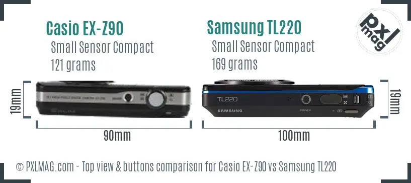 Casio EX-Z90 vs Samsung TL220 top view buttons comparison