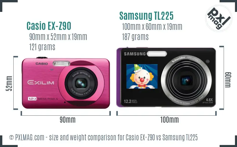 Casio EX-Z90 vs Samsung TL225 size comparison