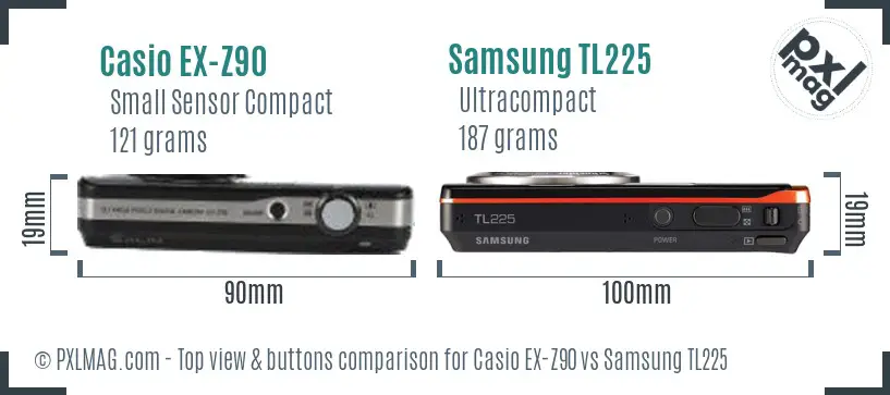 Casio EX-Z90 vs Samsung TL225 top view buttons comparison