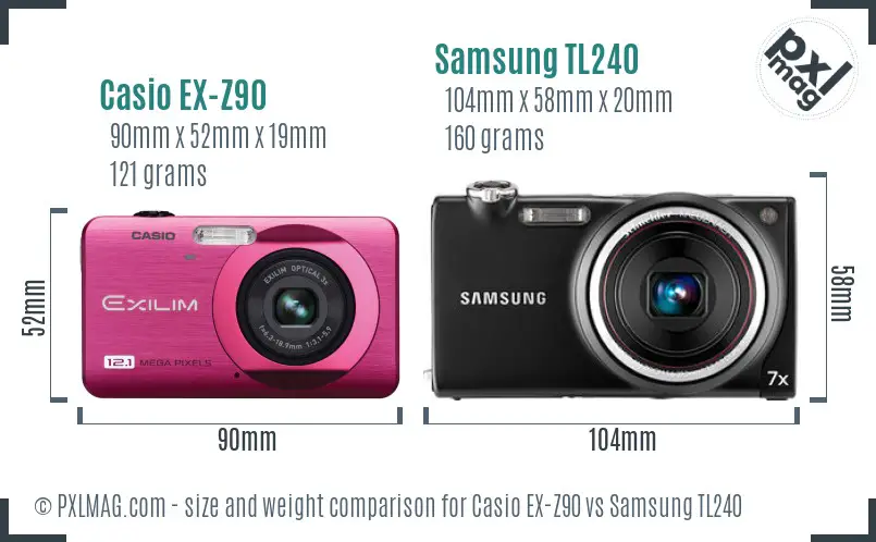 Casio EX-Z90 vs Samsung TL240 size comparison