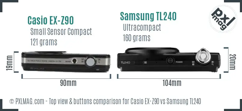 Casio EX-Z90 vs Samsung TL240 top view buttons comparison