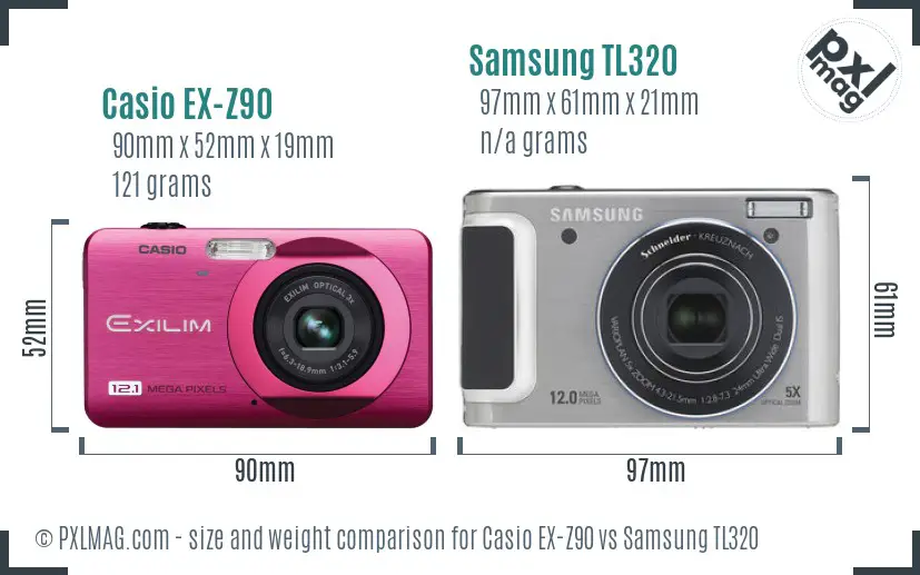 Casio EX-Z90 vs Samsung TL320 size comparison