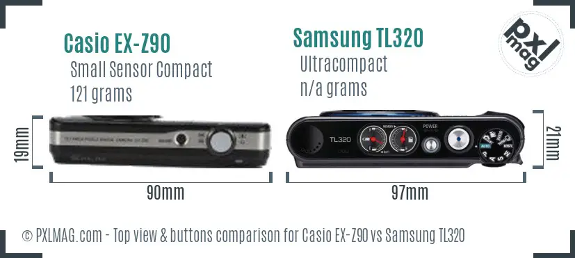 Casio EX-Z90 vs Samsung TL320 top view buttons comparison