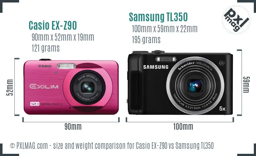 Casio EX-Z90 vs Samsung TL350 size comparison