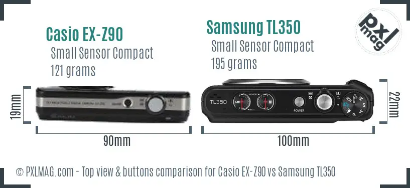 Casio EX-Z90 vs Samsung TL350 top view buttons comparison