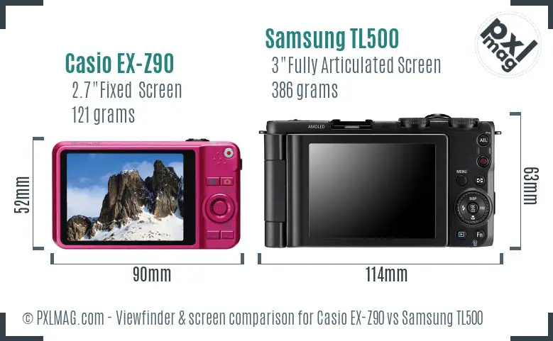 Casio EX-Z90 vs Samsung TL500 Screen and Viewfinder comparison