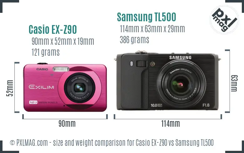 Casio EX-Z90 vs Samsung TL500 size comparison