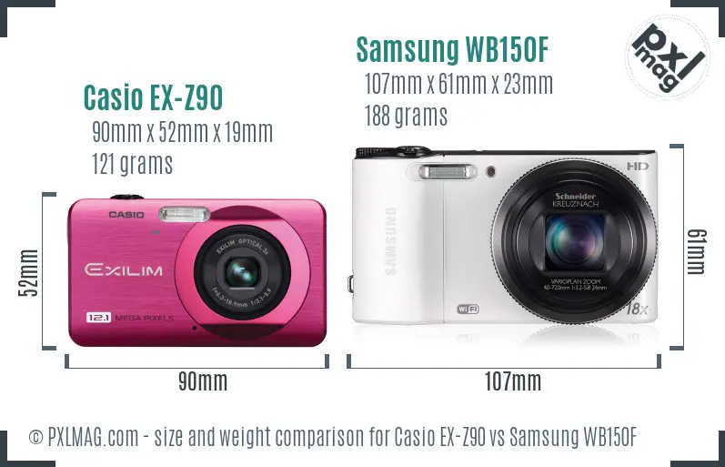 Casio EX-Z90 vs Samsung WB150F size comparison