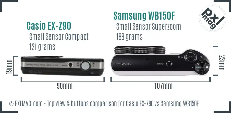 Casio EX-Z90 vs Samsung WB150F top view buttons comparison