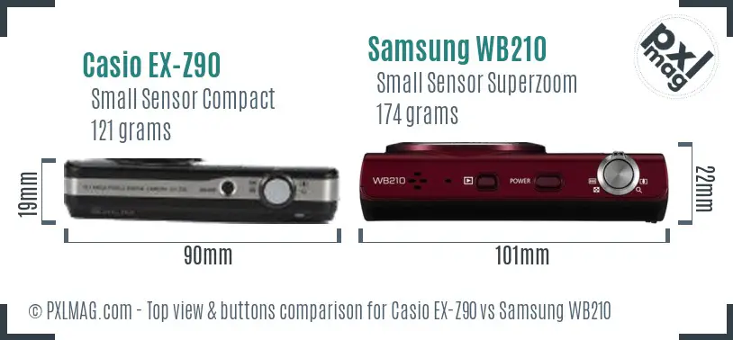 Casio EX-Z90 vs Samsung WB210 top view buttons comparison