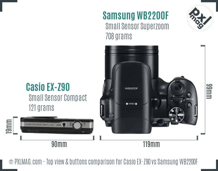 Casio EX-Z90 vs Samsung WB2200F top view buttons comparison