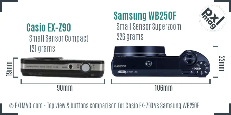 Casio EX-Z90 vs Samsung WB250F top view buttons comparison